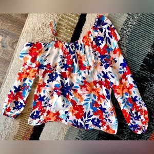 Silk, floral blouse with interesting shoulder structure